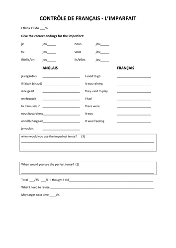 imperfect verb tests in French