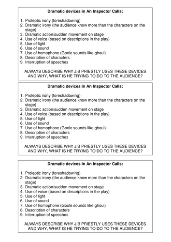 A list of dramatic devices in An Inspector Calls