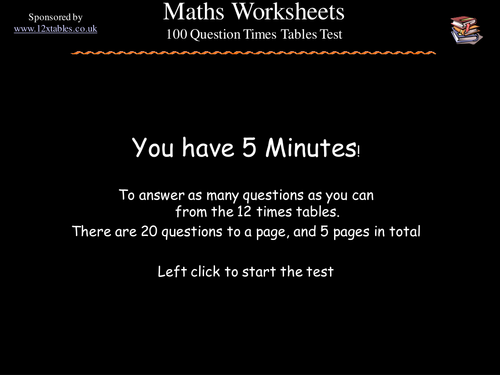 Times Tables Test - 100 Questions