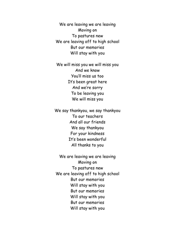We are Leaving - Leavers' Assesmbly song