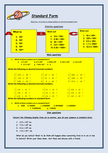 Standard form worksheet