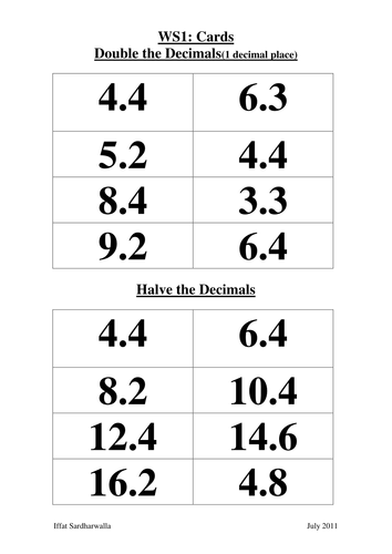 Double and Halve Decimals