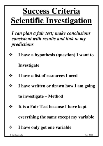 Science Investigation Success Crtieria