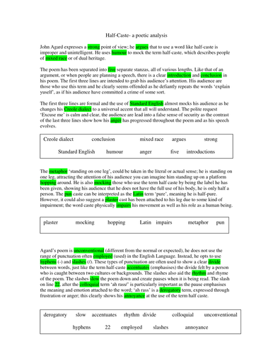 Half Caste fill the gap exercise