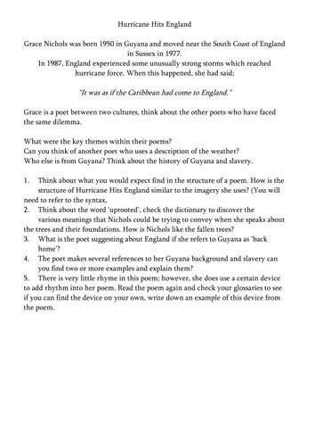 Hurricane Hits England Questions