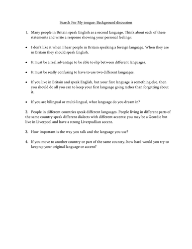 Serach for my tongue Starter looking at language