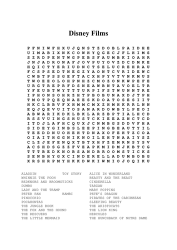 disney films wordsearch teaching resources