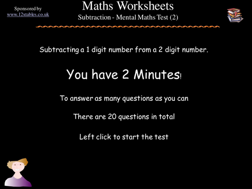 Subtract a 1 digit from a 2 digit number test (2)
