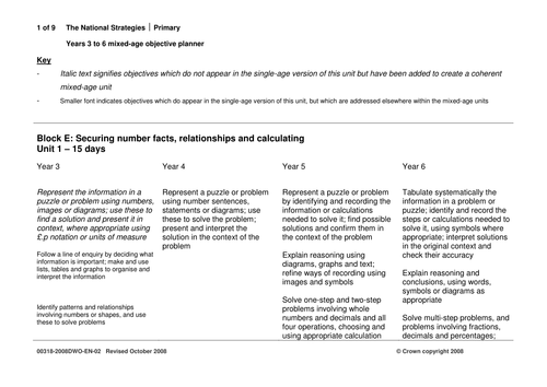 Years 3 6 maths block e objective planner teaching resources