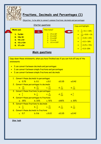 Maths FDP conversion worksheet