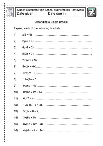 ks3 maths worksheet expanding a single bracket teaching resources