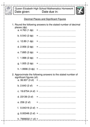 rounding to decimal places and significant figures teaching resources