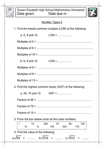 Least common multiple worksheets picture
