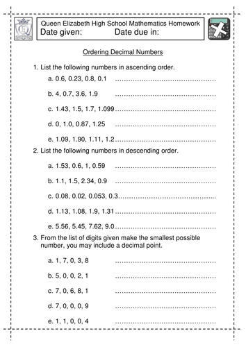 ks3 maths ordering decimals worksheet teaching resources