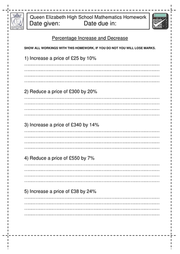 Percentage Increase and Decrease | Teaching Resources