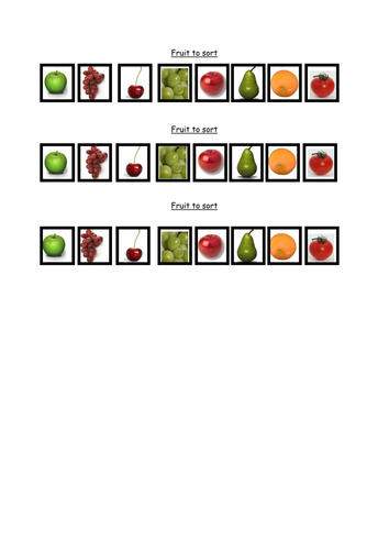 Strips of fruit to cut and stick then sort