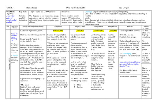 Lesson plan for sorting sequins