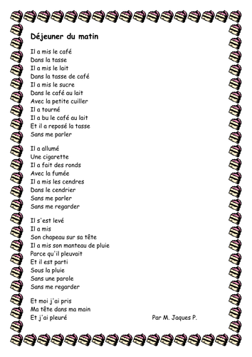 Dejeuner du matin - poem intro to perfect tense by glross - Teaching ...