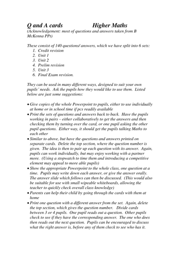 Q and A revision cards - GCSE Higher Maths