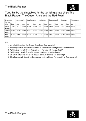 Pirate 24hr Clock Timetables