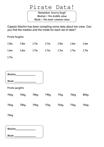 Mean, Median and Mode Pirate Data