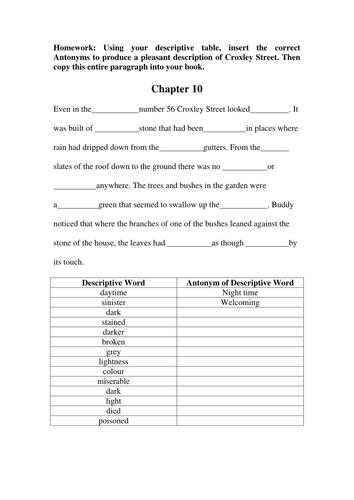 Buddy Worksheet on Croxley Street DIFFERENTIATED