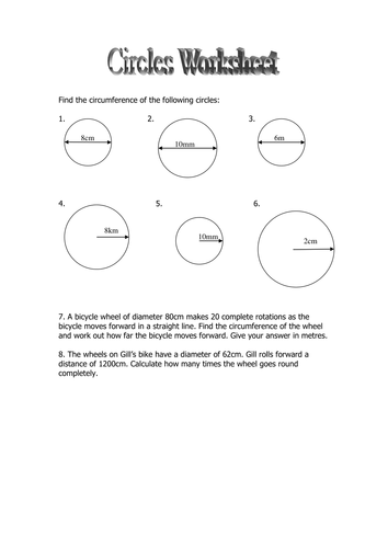 Circles Worksheet