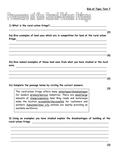 Rural Urban Fringe Topic Test