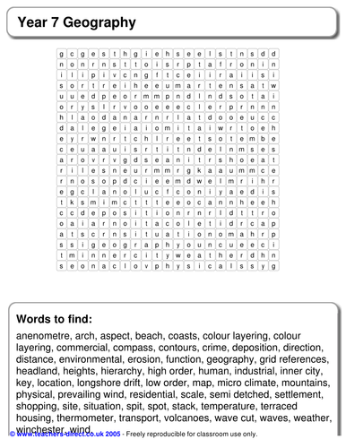 Year 7 wordsearch