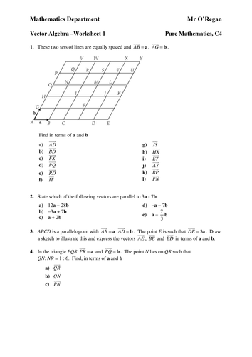 Vector Algebra Worksheet