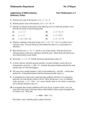 KS5 Maths Core 1  Applications of Differentiation