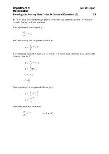 KS5/Core 4/C4: First Order Differential Equations