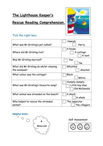 vocabulary worksheet kindergarten The comprehension keeper kayld lighthouse by reading