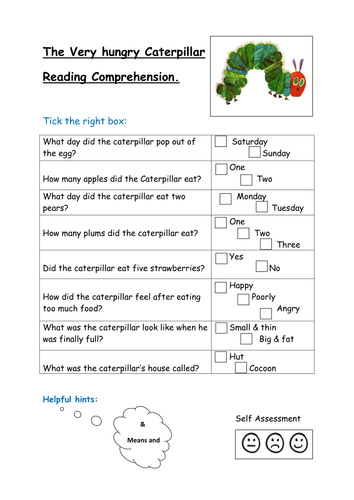 The Very Hungry Caterpillar Reading Prehension By Kayld