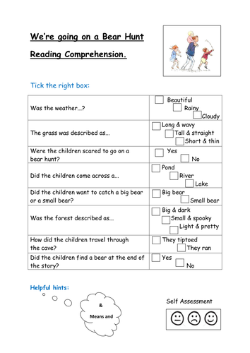 we're going on a bear hunt reading comprehension | Teaching Resources