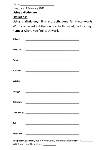 definition worksheet blank Dictionary worksheet Teaching Resources michaelgrange   by