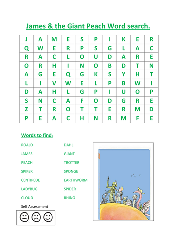 James The Giant Peach Word Search Teaching Resources