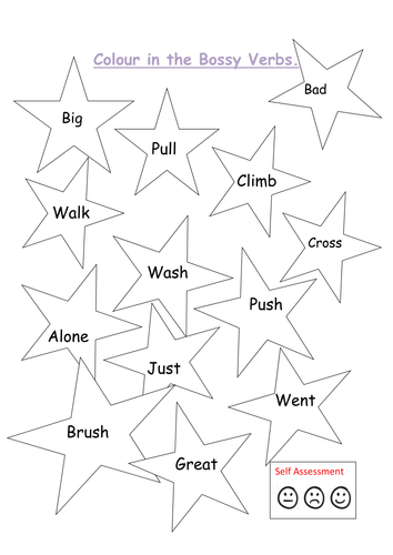 colour in the bossy verbs 2 instructions writing
