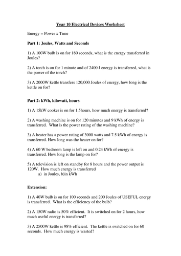 Worksheets Work Energy And Power Worksheet Answers electrical power worksheet by hopephilippa teaching resources tes worksheet