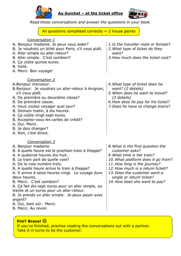 Buying train tickets - reading worksheet