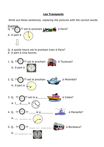 French: Worksheet on transport & times