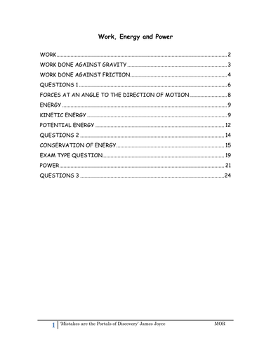 A Level Maths -Mechanics:Work, Energy and Power