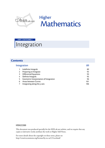 ALevel Maths C2/Scottish Higher Unit 2 Integration