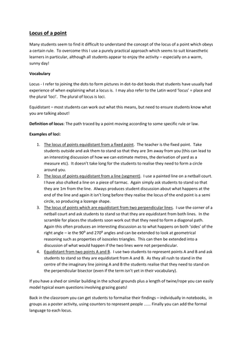 KS3 Maths Kinesthetic approch to Loci