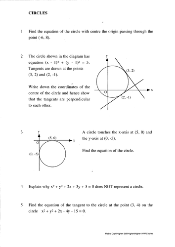 Scottish Highers Maths/KS4 Maths Core 1 - Circles