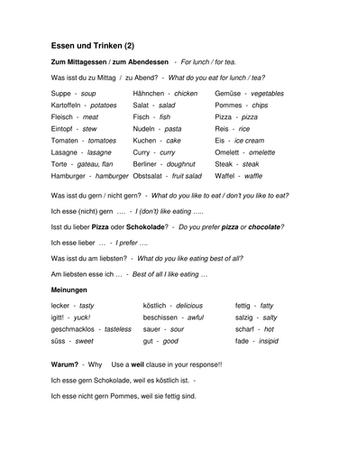 MIttagessen und Abendessen