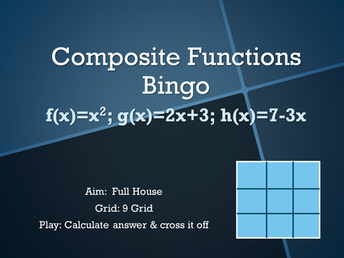 Maths Core 3: Composite Functions Bingo Game