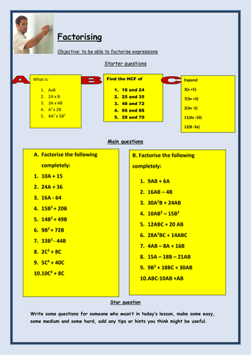 KS4 Factorising Worksheet