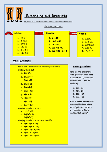 Expanding Brackets Worksheet