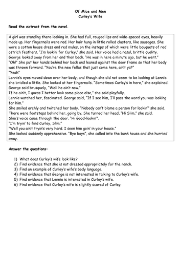 Worksheet on Curley's wife | Teaching Resources